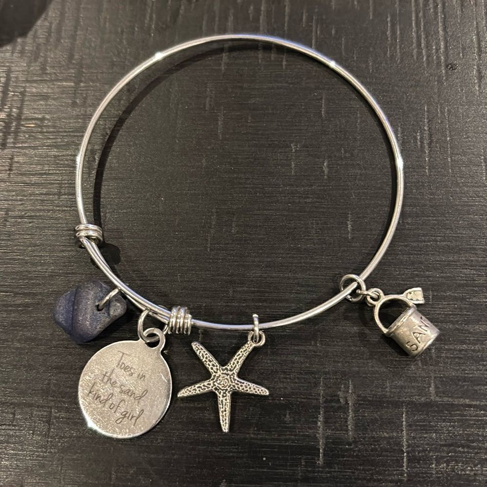 Toes in the Sand Kind Of Girl Starfish Sand Pail Gemstone Beach Charm Bracelet